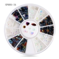 12-grid nail art wheel with iridescent white AB flatback alloy rhinestones SP0001-34 - Multicolor Irregular Shaped Gems Set (sp0001-34)