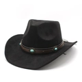 Cappello da cowboy nero classico con fascia in pelle e turchese su sfondo bianco - M(56-59CM) / Nero
