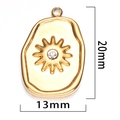18K gold plated stainless steel oval sunburst charm with center crystal gemstone 20x13mm - Oval - Sun Pattern