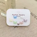 Detailed view of six pairs of butterfly stud earrings in various macaron colors on display card - 5# Multicolor Butterfly (6 Pairs)