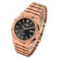 Men's quartz watch in rose gold with black grid dial and stainless steel octagonal bezel - Rose Black