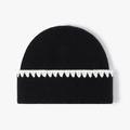Klassieke zwarte gebreide muts met witte gehaakte rand voor dames in de winter - Eén maat / Zwart
