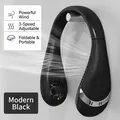 Modern black portable neck fan with foldable design and 3-speed adjustment - Modern Black/High Capacity Battery