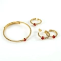 Vintage-Schmuckset aus Edelstahl in Goldoptik mit roten Edelsteinen und klaren Strasssteinen - Rotes Edelstein-Set