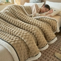 Thick latte brown bubble velvet blanket with stylish white wavy scalloped edges - Milk Coffee