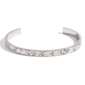 Polished silver stainless steel open bangle with intricate engravings and small crystals - Geometric Pattern Style 4 - Silver Tone