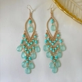 Vintage bohemian tassel hook earrings in gold finish with mint green crystals - Mint Green