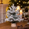 Mini tabletop snowy Christmas tree with wooden base and realistic flocked pine needles - White Flocked Tree