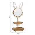 Golden double-tier makeup mirror with bunny ears and jewelry storage trays - Double Layer Rabbit Storage Mirror
