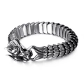 Silver dragon scale bracelet with intricate dragon head clasp in vintage stainless steel - Bright Black / 23CM