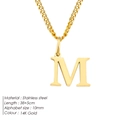 Gold-tone stainless steel alphabet necklace with letter M pendant and adjustable chain - Letter Style(M) (CDNP014) / Gold