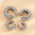Set of four silver C-shaped ear cuffs with sparkling white rhinestones in various sizes - 1.3cm+1.6cm+1.9cm+2.1cm / White K Ear Cuff 4-Piece Set - White
