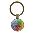 Vintage bronze mandala keychain with vibrant rainbow geometric pattern glass pendant - Style 3 / Antique Bronze