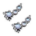 Silver alloy charms with iridescent blue beads for DIY jewelry and accessories - Style 06 Liquid Metal Moonstone (35x17mm) / Silver