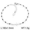 Pulsera con colgante de cruz, cuentas de arroz negras y cadena de acero inoxidable 180mm - Plata Negro