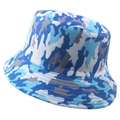 Foldable bucket hat with blue camo print pattern and durable stitched brim for sun protection - 58cm / Blue White Cyan Camouflage (Color 4)
