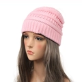 Women's minimalist light pink knitted beanie hat in warm ribbed knit for winter - Pink