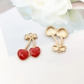 Ciondolo ciliegia smaltata rossa con fiocco dorato per creazione collane fai-da-te - Ciliegia di Grandi Dimensioni 21x24mm