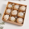 Set of 9 Christmas tree ornaments featuring gold glitter, pearls, and transparent snowflake designs - Plastic/Glitter/Faux Pearl / Natural Color Type B (Pack of 9)