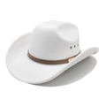 Cappello da cowboy classico in feltro bianco con fascia in pelle marrone e tesa larga - M(56-58cm) / Bianco