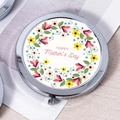 Portable chrome metal makeup mirror with floral wreath and Happy Mother's Day print - Red Artistic Mother Love
