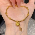 Bracciale cinese in oro 24k con lucchetto portafortuna, perline dorate e nappa elegante - Stile Nappa Serratura Fortunata (手链-环保-沙金)