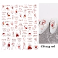 Detail view of 3D red heart rose nail stickers and application on nails, model CB-223 - CB-223 Stick Figure Russian Style (CB-223) / Red