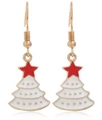 Festive Christmas tree earrings featuring white tiers and a red star on gold hooks - White Canopy Christmas Tree (EHMT-028HJ-JS)