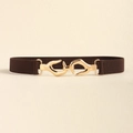 Women's brown elastic belt with decorative gold-tone interlocking hands metal buckle - Dark Coffee