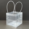Transparent PVC gift basket with white tube handles and silver rivets in square design - Extra Small [10*10*8] / Transparent Handbag