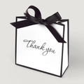 Mini white gift bag with black bow and Thank You text for ties and scarves packaging - 14*6*14cm (10 Pcs/Pack) / White Black Edge