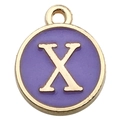 Purple enamel letter X charm with gold-plated alloy finish for DIY jewelry - Letter X Pendant Only (Without Chain) / 1 Piece (12x14mm) / Purple