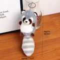 Cute fluffy raccoon plush keychain with grey striped tail and metal hook, 18.5cm height - Grey Blue