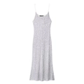 Elegant silver sequin midi camisole dress with spaghetti straps on white background - XS / Silver