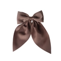 Elegant brown satin ribbon bow hair clip with a smooth glossy finish on white background - Brown