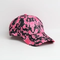Detailed macro view of the pink and black tie-dye pattern on a six-panel baseball cap - Pink Black Tie-Dye