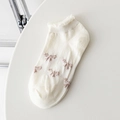 Calcetines blancos bajos para mujer con encaje de volantes y patrones de lazo marrón - Talla única / Puro Algodón Lazo