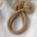 High elasticity beige ribbed hair tie for high ponytail styling with durable fabric knot - Khaki