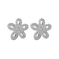 Minimalist silver stainless steel flower stud earrings with textured bead edges on white - Silver (JZE846-01)