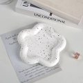 White flower-shaped ceramic jewelry tray with black ink splatters for ring storage - Flower Style / White Splash Ink
