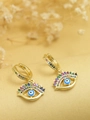 Golden evil eye hoop earrings with colorful cubic zirconia and palm pendant design - Evil Eye Hoop (E4)