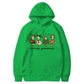 Green Christmas hoodie featuring cartoon ducks and Merry Goosmas print with large front pocket - Fruit Green