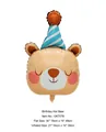 Cute brown bear animal head foil balloon with blue striped birthday hat for party decor - Birthday Hat Bear