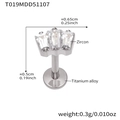Silver titanium alloy lip stud with zircon stone, 0.5cm post and 0.65cm width design - Steel Color Lip Stud (T019)