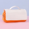 Orange and white dual-layer astronaut pencil case with handle and durable double zippers - Blank Orange