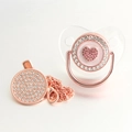 Luxury rose gold baby pacifier with pink rhinestone heart and matching clip chain set - Transparent Rose Gold Heart