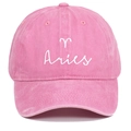 Pink washed cotton baseball cap featuring white Aries zodiac embroidery in vintage style - Pink
