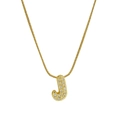 18k gold plated brass initial J pendant necklace with micro-pave crystals on snake chain - Necklace J / Gold