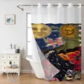 Rideau de douche rétro à fleurs gaufrées avec collage vintage soleil et lune bohème - Collage Fantastique Rétro Soleil & Lune