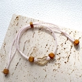 Pink braided rope bracelet with brown wooden beads and a gold heart-shaped metal charm - Pink Woven Rope Wood Beads Heart Clasp Bracelet